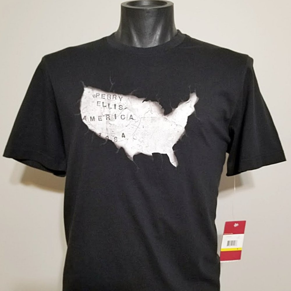 NEW Perry Ellis America Heritage Americana Map Graphic T Shirt Retro 90s Vibe
